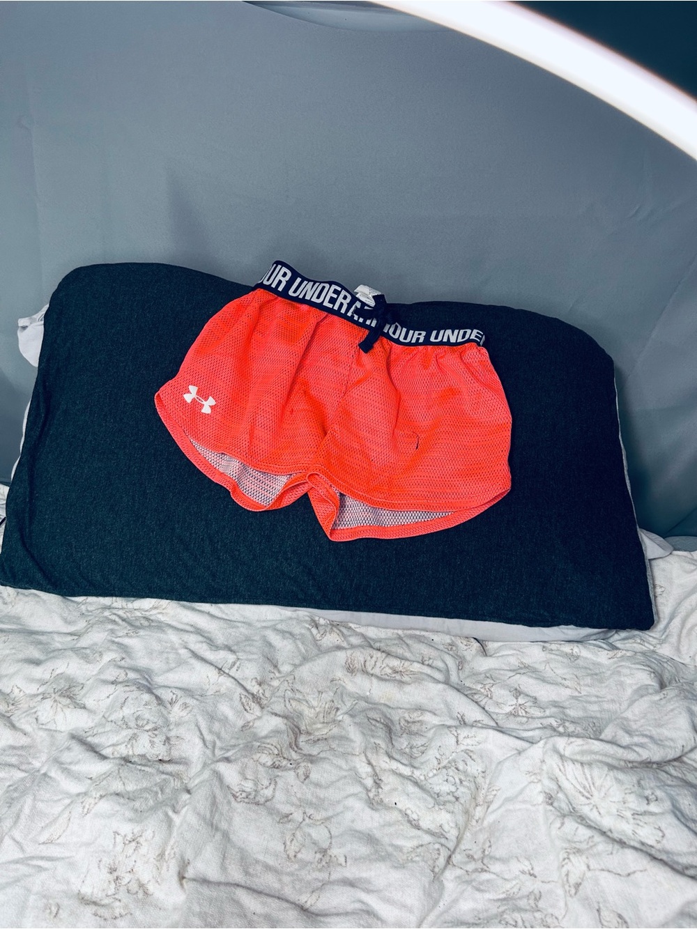 Under Armour Mesh Athletic Shorts — Neon Coral, Youth Small